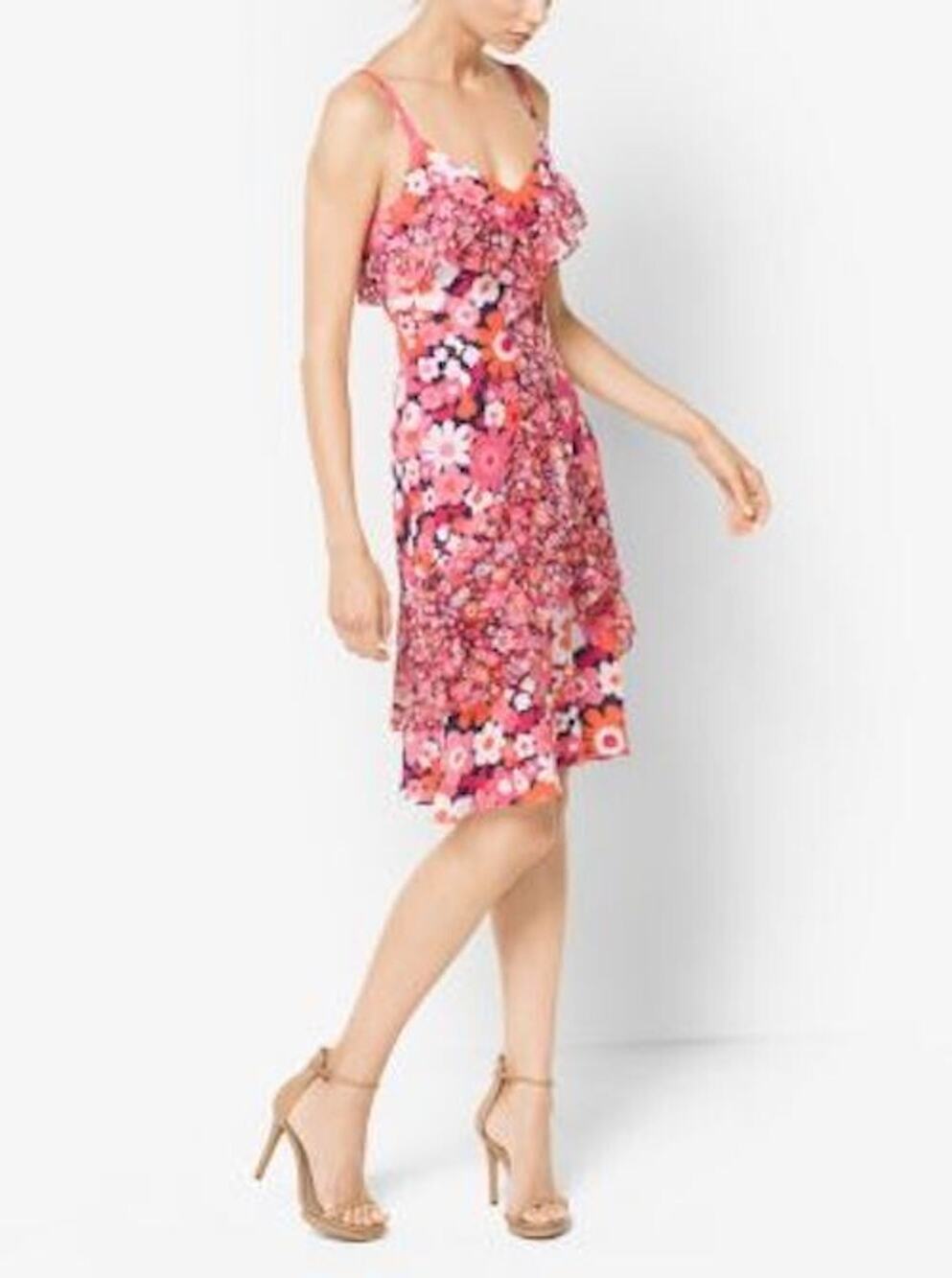 Michael Kors Collection Floral Silk Georgette Azalea Ruffle Dress 10 New ITALY